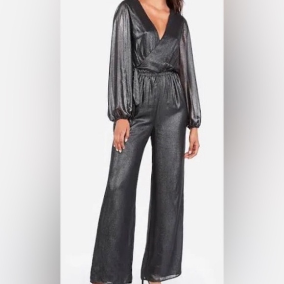 EXPRESS Gunmetal jumpsuit w/belt, surplice V-neckline perfect 4 holidays like me - Picture 10 of 10